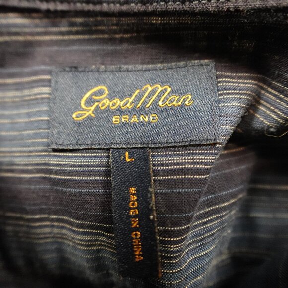 Goodman Brand polo shirt men's large navy stripes - Picture 2 of 7